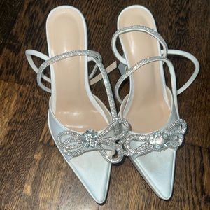 Platform pointy open toe bow heels